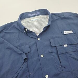 Columbia PFG Men's Large Bahama II Omni-Shade Short Sleeve Fishing College Navy